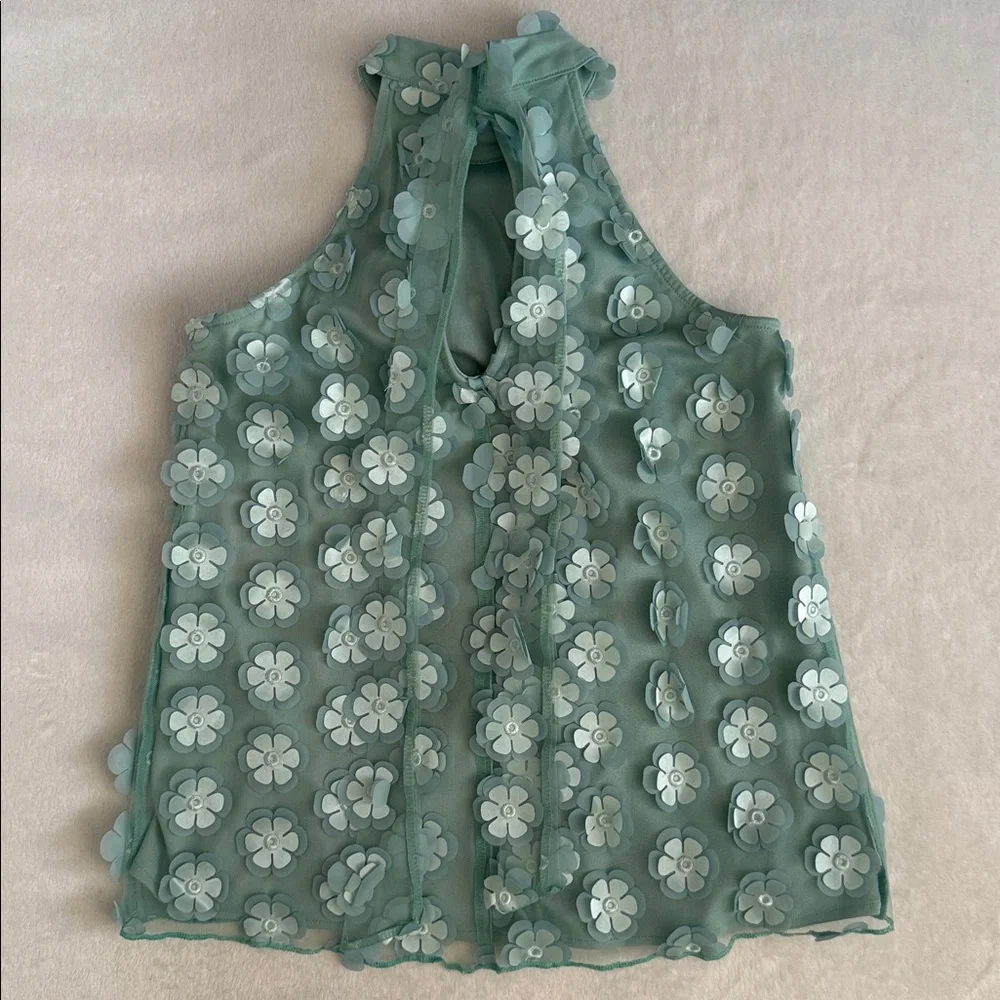 {Anthropologie} Eva Franco | 3D Flower Applique Sleeveless Back Tie Halter Top S - Picture 12 of 16